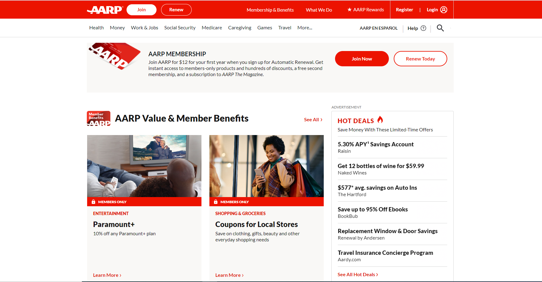 AARP site screenshot: Best Auto Insurance for Seniors